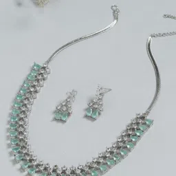 justpeachy Rhodium-Plated American Diamond Stone Studded Jewellery Set-image-6