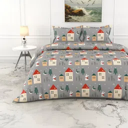 LORETO Grey Conversational 186 TC King Bedsheet with 2 Pillow Covers-picture-38