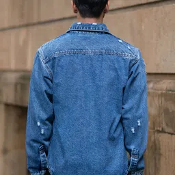 Powerlook Men Faded Cotton Denim Casual Overshirt image 3