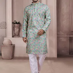 KURTA WALLAH Men Geometric Printed Thread Work Floral Kurta-picture-37