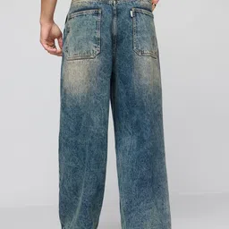FREAKINS Men Wide Leg High-Rise Mildly Distressed Light Fade Jeans image 5