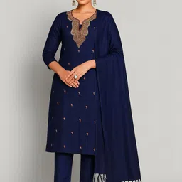 Vrinde Woolen Embroidered Salwar Suit & Stole Unstitched Winter Dress Material-picture-13