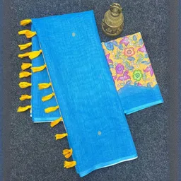 Jinal & Jinal Floral Pure Linen Saree image 5