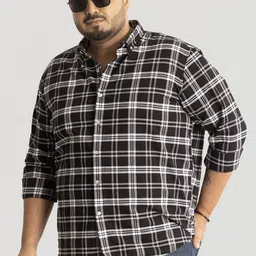 Snitch Men Plus Size Classic Button-Down Collar Tartan Checked Cotton Casual Shirt-picture-17