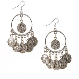 creative frogs Combo Silver Oxidize Pink & Coins Earrings for Girls image 2