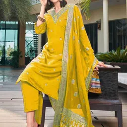 PALSANA Women Ethnic Motifs Regular Kurta with Trousers & With Dupatta image 4