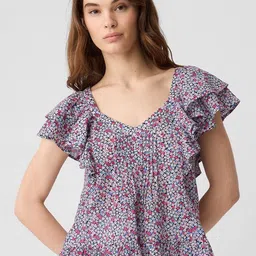 GAP Pintuck Women Floral Printed Flutter Sleeves Pure Cotton Regular Top-picture-55