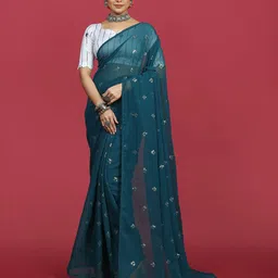 DIVASTRI Ethnic Motifs Embroidered Sequinned Saree-picture-16