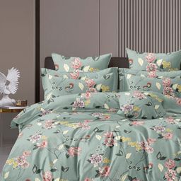 Myntra Elegant Homes Green & Pink Floral 350 TC King Bedsheet with 2 Pillow Covers-picture-10