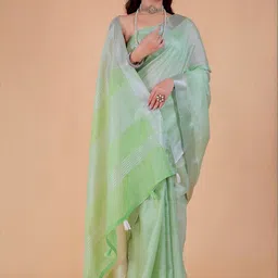 NEGRONI Zari Woven Border Saree With Unstithced Blouse Piece image 5