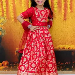 BownBee Girls Embroidered Ready to Wear Lehenga & Blouse With Dupatta-picture-19