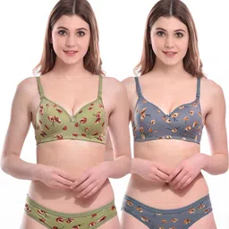 samvar Women Green,Blue Cotton Bra Panty Set for Lingerie Set Undergarments Pack of 2-picture-19