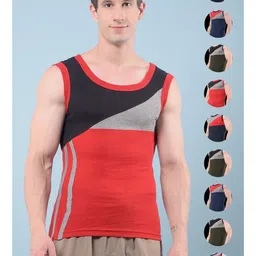 RKG Pack Of 10 Assorted Colourblocked Cotton Gym Vests-image-20