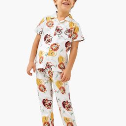 Juniors by Babyshop Boys Printed Lapel Collar Pure Cotton Shirt with Pyjamas-picture-0