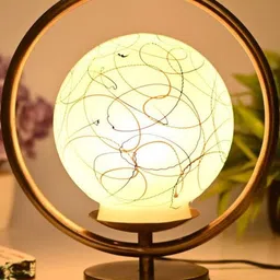 SOMIL Pack of 4 White Printed Glass Cylindrical Shaped Table Lamp image 2