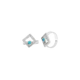 MEMOIR Silver plated Square kite shape White and Firozi Turquoise CZ Adjustable Toe ring-image-40
