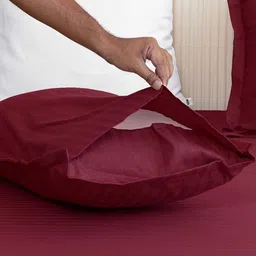 WEAVE AND DECOR Maroon Striped 300 TC Bedsheet with 2 Pillow Covers image 3