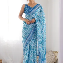 HERE&NOW Tie and Dye Poly Chiffon Saree-image-18
