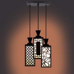 Gojeeva Black & White Textured Wooden Rectangle Shaped Ceiling Lamp-picture-26
