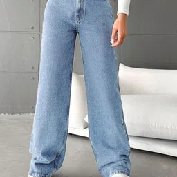 NUCOUTHS Women Super Wide Leg Baggy High-Rise Stretchable Denim Jeans-picture-30