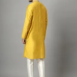 Utsav Fashion Men Embroidered Raw Silk Kurta with Pyjamas image 3