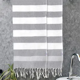 FABINALIV Grey & White 2 Striped Cotton 225 GSM Bath Towel image 3