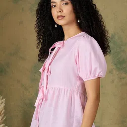 IVY BY KIBO Women Striped Bohemian Linen Peplum Top image 2