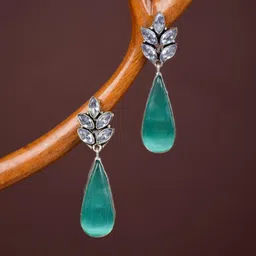 Anvik Silver-Plated American Diamond Teardrop Shaped Drop Earrings-image-34