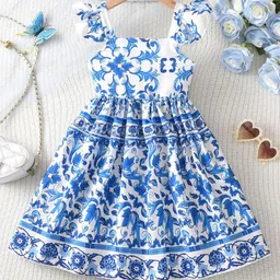 INCLUD Girls Floral Printed Square Neck Fit & Flare Midi Dress-image-41