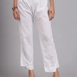 The Chikan Label Women Ethnic Motifs Embroidered Relaxed Straight Leg Trousers-picture-18