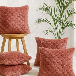 MFD HOME FURNISHING Rose Gold Set of 5 Velvet Square Cushion Covers-picture-49