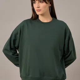 The Roadster Lifestyle Co Women Solid Round Neck Sweatshirt-image-1
