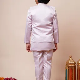 Sangria Boys Embroidered Satin Geometric Sequined Kurta Trouser Set With Waistcoat image 3