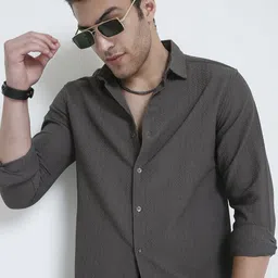 VASTRADO Men Classic Slim Fit Textured Spread Collar Casual Shirt image 2