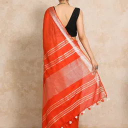 Moara Ready To Wear Cotton Linen Solid Saree with Unstiched Blouse image 5