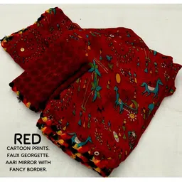 PRISHA FASHION Ethnic Motifs Mirror Work Silk Cotton Banarasi Saree image 2