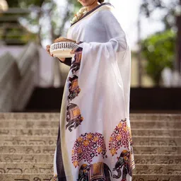 Moda Rapido Ethnic Motifs Linen Blend Handloom Block Print Saree image 5