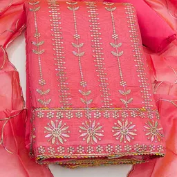 SHADOW & SAINING Floral Embroidered Sequinned Chanderi Cotton Unstitched Dress Material image 4