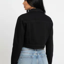 glitchez Women Lightweight Crop Denim Jacket image 5