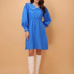PURVAJA Solid V-Neck Cotton Fit & Flare Above Knee Dress-picture-39
