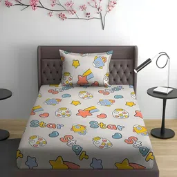 WEAVE AND DECOR Cream-Coloured 300 TC Single Bedsheet with 1 Pillow Covers-picture-32