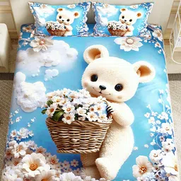 Story@home Blue & White Printed 300 TC Queen Bedsheet With 2 Pillow Covers 2.25 m x 2.50 m-image-66