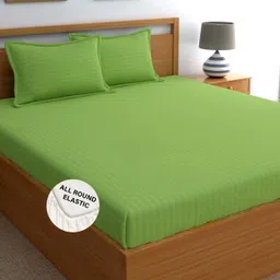 weave & decor Microfiber King Fitted (Elastic) 300 TC Striped Bedsheet-picture-48