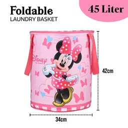 Kuber Industries Pink 3 Pieces Disney Minnie Printed Foldable Laundry Bags 45 L Each image 3