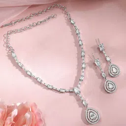 Rubans Rhodium Plated Cubic Zirconia & American Diamond Studded Jewellery Set image 3