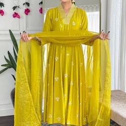 Moda Rapido Women Ethnic Motifs Embroidered Anarkali Kurta with Trousers & Dupatta-picture-21