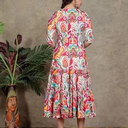 Aramya Abstract Printed V-Neck Pure Cotton Fit And Flare Dress image 4