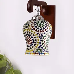 Devansh White & Blue Textured Wood Traditional Wall Lamp image 2