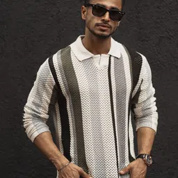 Powerlook Men Striped Printed Polo Collar Acrylic T-shirt-picture-36