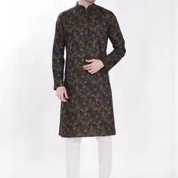 PulseIQ Men Linen Cotton Printed Regular Fit Long Kurta-picture-17